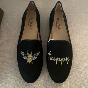 Jon Josef women’s Bee Happy loafers, size 8, black with gold